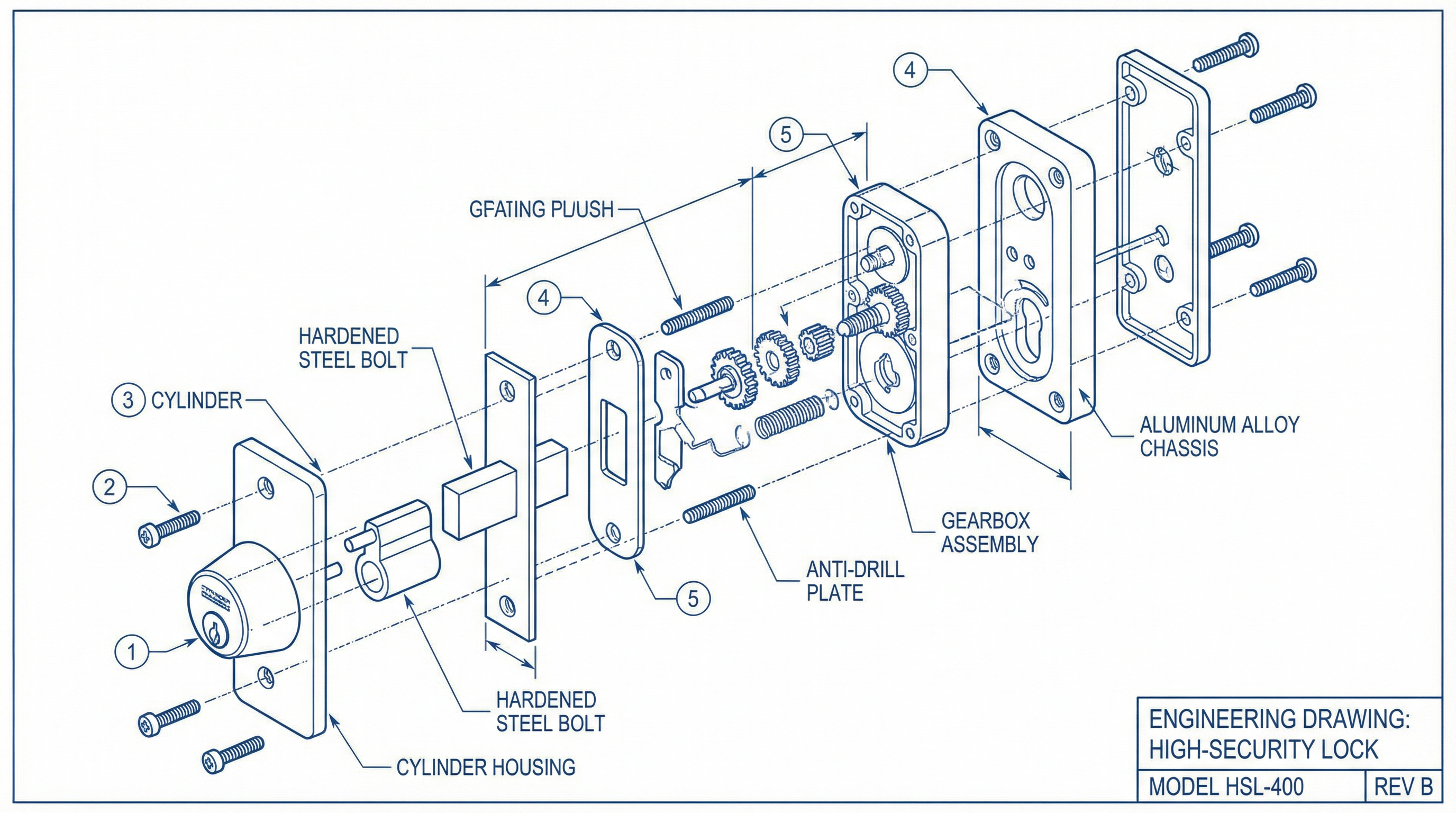 Exploded View of High Security Lock